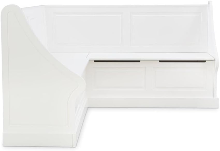 Riverbay Furniture Wood Corner Kitchen Breakfast Nook Set, White Finish, Pine and MDF with Hidden Storage, Smooth Rounded Corners, Soft Close Hinges, Space-Saving Design, Dining Room or Small Kitchen