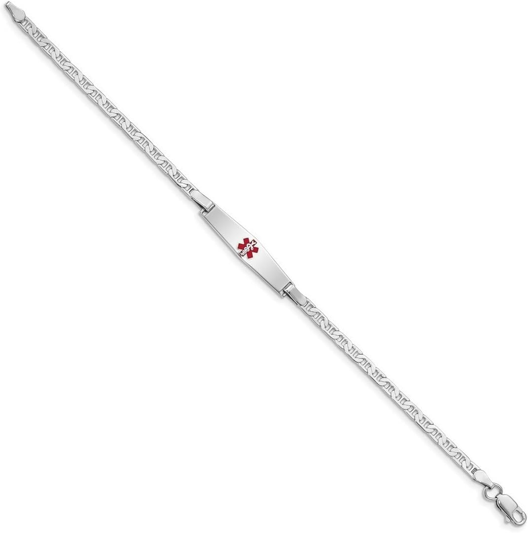 JewelryWeb 925 Sterling Silver Polished Medical ID Nautical Ship Mariner Anchor Link Bracelet Lobster Claw Identification Bracelet for Women