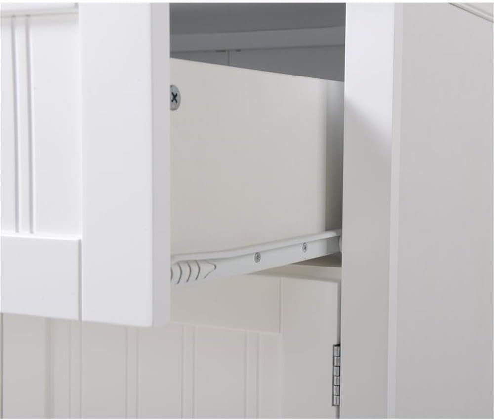 Pemberly Row 29' Farmhouse Wood Buffet and Hutch, White Painted Finish, Glass and Solid Doors, Adjustable Shelf, Spacious Microwave Area, Durable Storage Cabinet for Kitchen or Dining Room Use