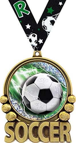 Crown Awards Soccer Medal - 3' Soccer Double Action 2.0 Medals, Great Kids Soccer Medals and Soccer Award Medals Gold Prime