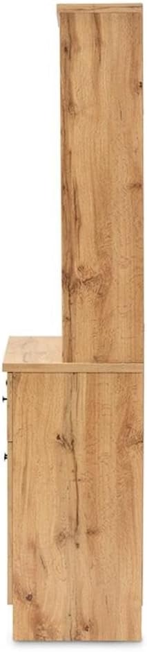 BOWERY HILL Wood Buffet and Hutch, 70.2 in x 31.5 in x 15.75 in, Oak Brown Finish, Engineered Wood Construction, 3 Open Shelves, Drawer and Storage Cabinet, Kitchen or Dining Room Storage Unit