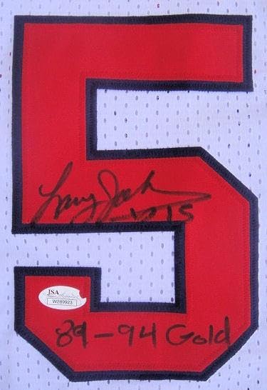 Larry Johnson Signed USA GOLD MEDAL Olympic WHITE Jersey JSA - Autographed Olympic Jerseys