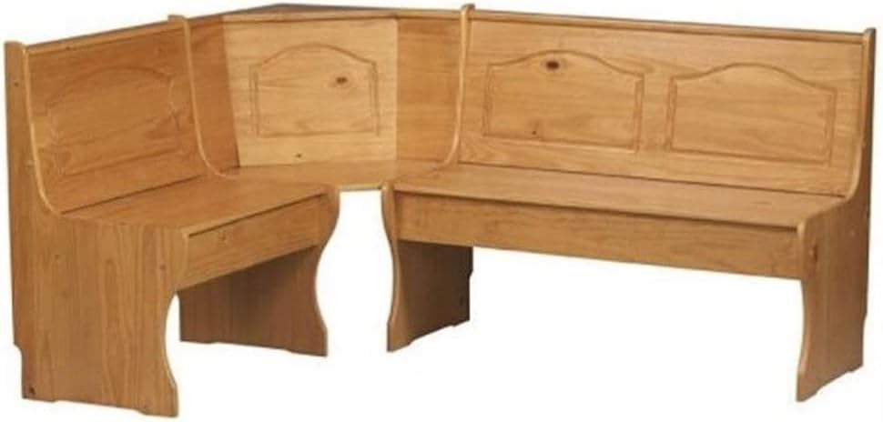 Riverbay Furniture Corner Kitchen Dining Nook Bench, Natural Honey Pine Finish, Interchangeable Design, Space-Saving Seating, 67 in x 51.5 in x 33.5 in, Traditional Style for Kitchen or Breakfast Room