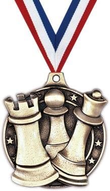 Crown Awards Gold Chess Medals - 2' 3D Chess Award Medals with Neck Ribbon Prime