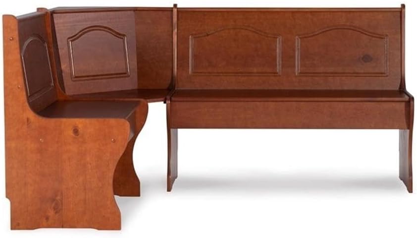 Riverbay Furniture Kitchen Dining Wood Corner Unit, Walnut Brown Finish, Pine and MDF, Under Bench Storage, 67' x 48' x 33.5', Versatile Space-Saving Bench for Organized and Functional Kitchen Seating