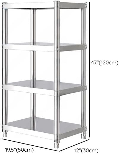 Stand with Storage 4-Tier, Corner Baker's Rack, Corner Shelf Stand Kitchen Shelf Organizer with Stainless Stee in Silver for Kitchen Home Organizer (20' L x 12' W x 47' H)