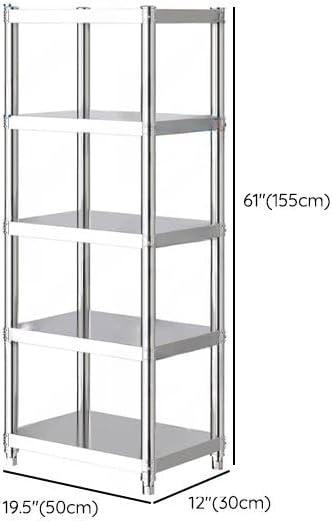 Stand with Storage 5-Tier, Corner Baker's Rack, Corner Shelf Stand Kitchen Shelf Organizer with Stainless Stee in Silver for Kitchen Home Organizer (20' L x 12' W x 61' H)