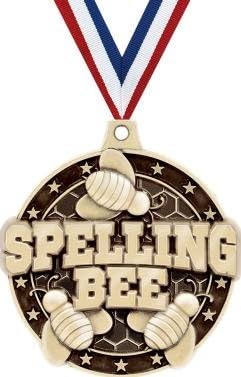 Crown Awards Gold Spelling Bee Medals - 2' 3D Kids Spelling Award Medals with Neck Ribbon Prime