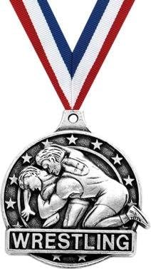 Crown Awards Wrestling Medal - Silver Wrestling Placement Medals with Neck Ribbon Prime
