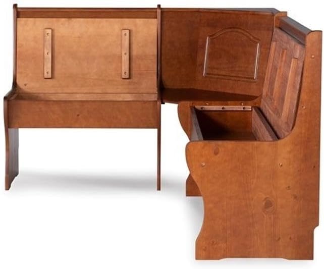 Riverbay Furniture Kitchen Dining Wood Corner Unit, Walnut Brown Finish, Pine and MDF, Under Bench Storage, 67' x 48' x 33.5', Versatile Space-Saving Bench for Organized and Functional Kitchen Seating