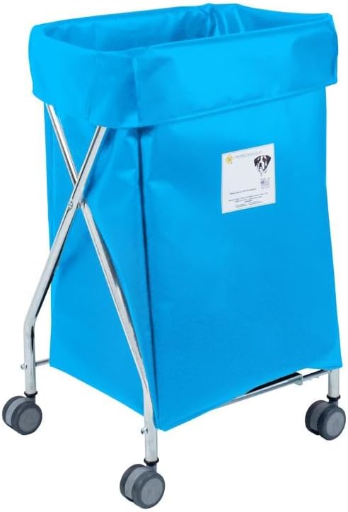 R&B Wire Products Wide Collapsible Hamper with Electric Blue Vinyl Bag, 6 Bushel Capacity