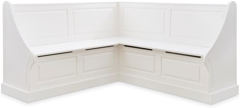Riverbay Furniture Wood Corner Kitchen Breakfast Nook Set, White Finish, Pine and MDF with Hidden Storage, Smooth Rounded Corners, Soft Close Hinges, Space-Saving Design, Dining Room or Small Kitchen