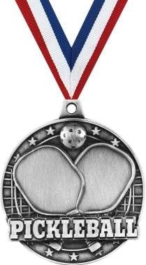 Crown Awards Pickleball Medals - 2' Silver Pickleball Paddle Award Medals Prime