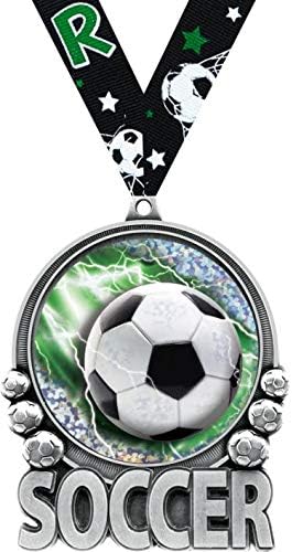 Crown Awards Soccer Medal - 3' Soccer Double Action 2.0 Medals, Great Kids Soccer Medals and Soccer Award Medals Silver Prime