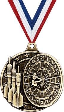 Crown Awards Gold Darts Medals - 2' 3D Dart Board Bullseye Award Medals with Neck Ribbon
