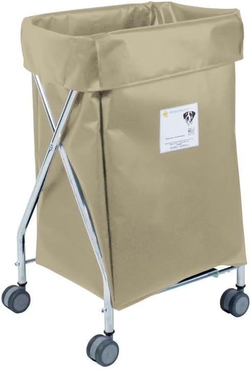 R&B Wire Products Wide Collapsible Hamper with Beige Vinyl Bag, 6 Bushel Capacity