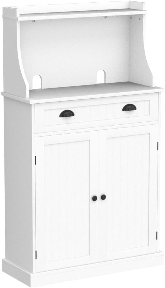 ARTPOWER 54' Kitchen Microwave Cabinet/Stand with Storage and Drawers, Pantry Storage Cabinet with Hutch & Adjustable Shelves for Kitchen, Dining Room, Living Room, Hallway in White