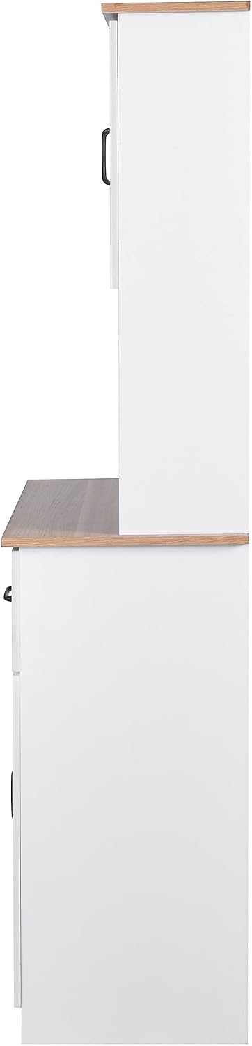 Kitchen Buffet with Hutch, Freestanding Pantry Cabinet Kitchen Cupboard Bar Cabinet with 4 Doors, 2 Drawers & Open Shelf, 2 Storage Cabinets with Adjustable Shelves, White