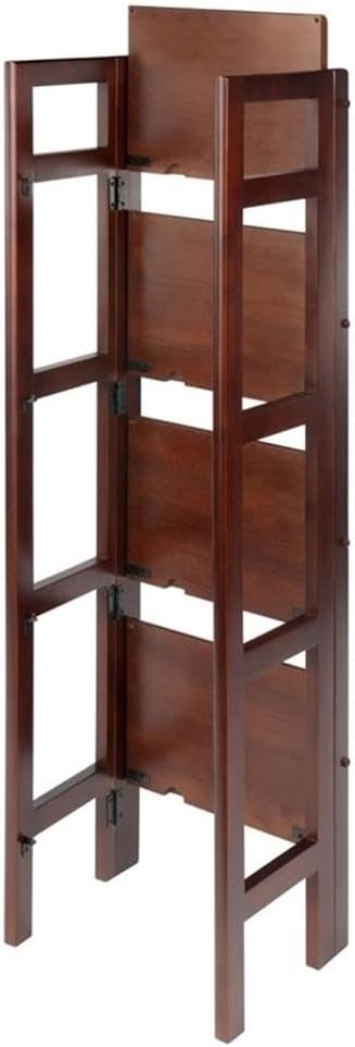 Pemberly Row 4-Tier Transitional Solid Wood Folding Book Shelf, Antique Walnut Finish, 51 in Tall Open Design, Space-Saving Storage for Office, Kids Room, Bathroom, or Living Room