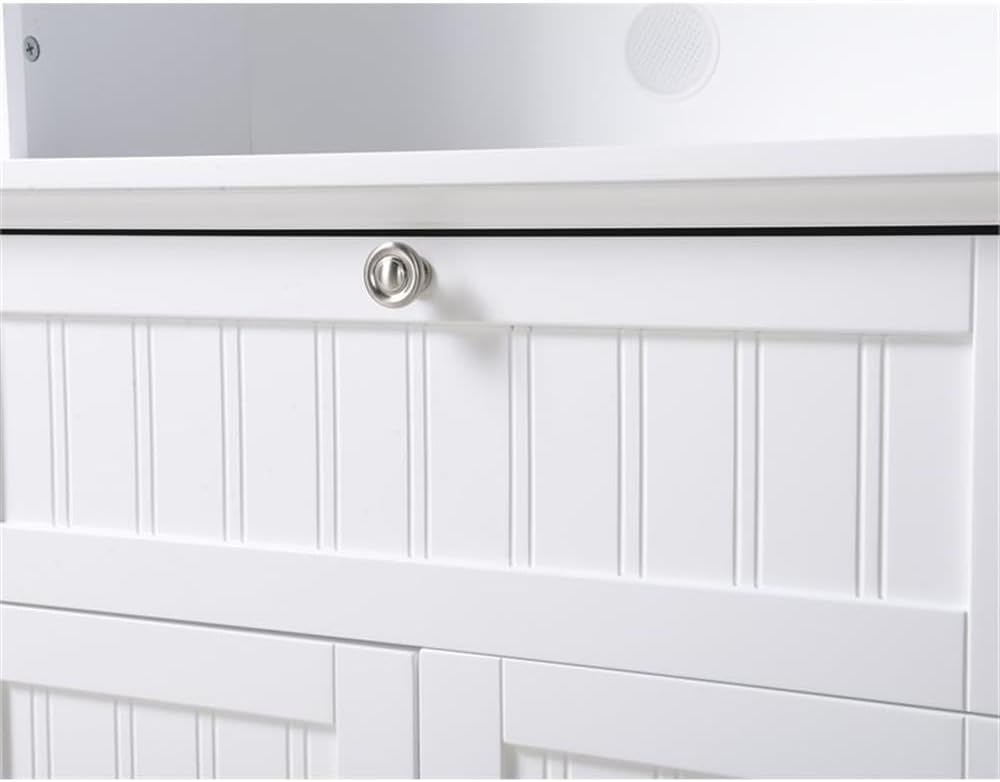 Pemberly Row 29' Farmhouse Wood Buffet and Hutch, White Painted Finish, Glass and Solid Doors, Adjustable Shelf, Spacious Microwave Area, Durable Storage Cabinet for Kitchen or Dining Room Use
