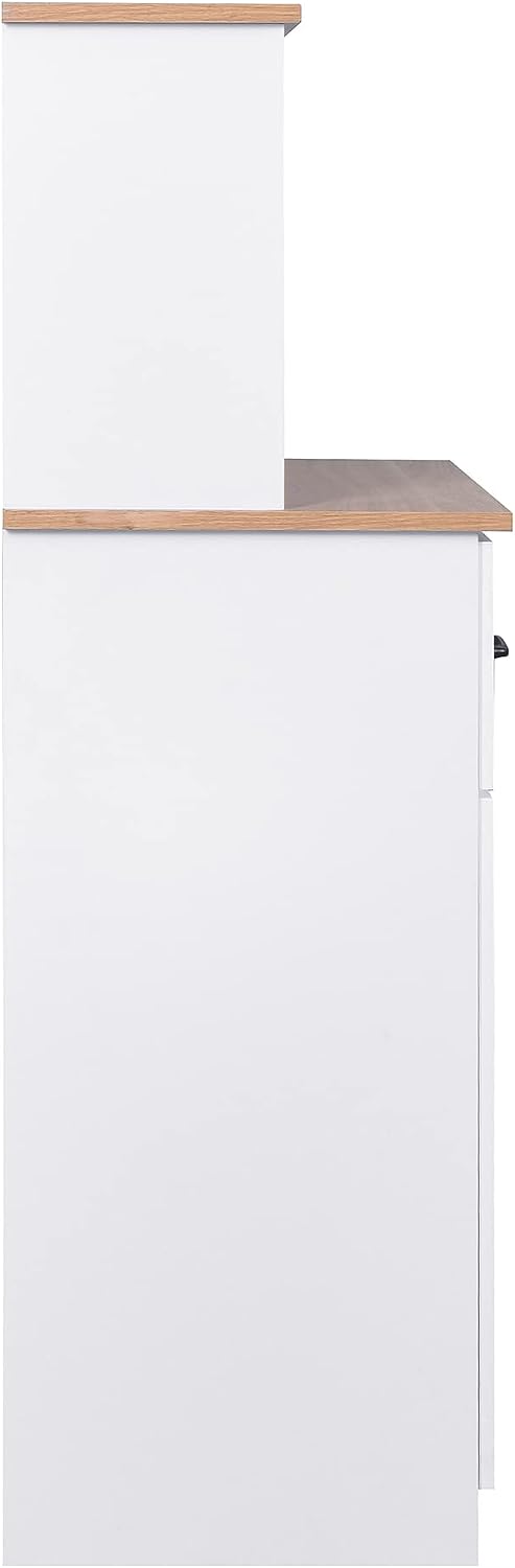 Kitchen Pantry Storage Cabinet Bar Cabinet Cupboard with Storage Drawers and Adjustable Shelf, Microwave Cabinet with Open Space for Kitchen Dining Room Living Room, White