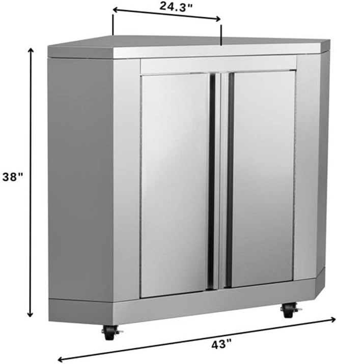 Pemberly Row 26-Inch Stainless Steel Corner Cabinet, Durable Outdoor Kitchen Storage for Grilling Tools and Essentials, Sleek Design, Modular Backyard Patio BBQ Organization