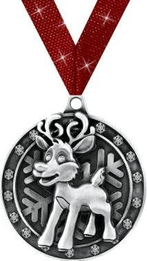 Crown Awards Christmas Medals - 2' Silver Reindeer Medals Prime