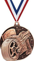 Crown Awards Racing Tire Medal - Bronze Car Race Award Medals with Neck Ribbon