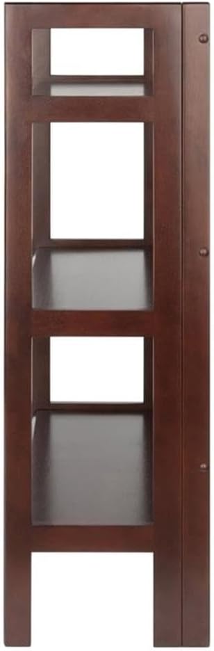 Pemberly Row 3-Tier Solid Wood Folding Book Shelf, Antique Walnut Finish, 38.54 in Height, Transitional Style for Home Office, Bathroom, or Kids Room Storage