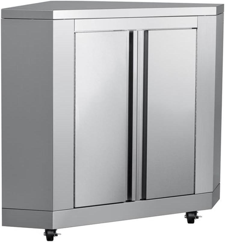 Pemberly Row 26-Inch Stainless Steel Corner Cabinet, Durable Outdoor Kitchen Storage for Grilling Tools and Essentials, Sleek Design, Modular Backyard Patio BBQ Organization