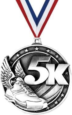 Crown Awards 5K Medals - Silver 5K Race Medal, Running Medals with Neck Ribbon Prime