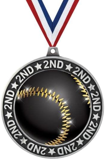 Crown Awards 2.75' 2nd Place Baseball Shadow Medal Award, Silver Trophy Medal