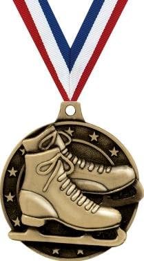 Crown Awards Gold Ice Skating Medals - 2' 3D Skating Award Medals with Neck Ribbon