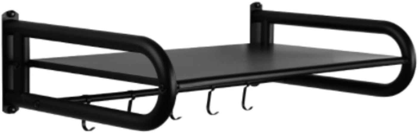 Microwave Oven Rack,Wall Mounted Microwave Oven Rack - Modern Black Kitchen Baker's Shelf with Hooks - Space-Saving 55cm Design for Home & Restaurant Organization
