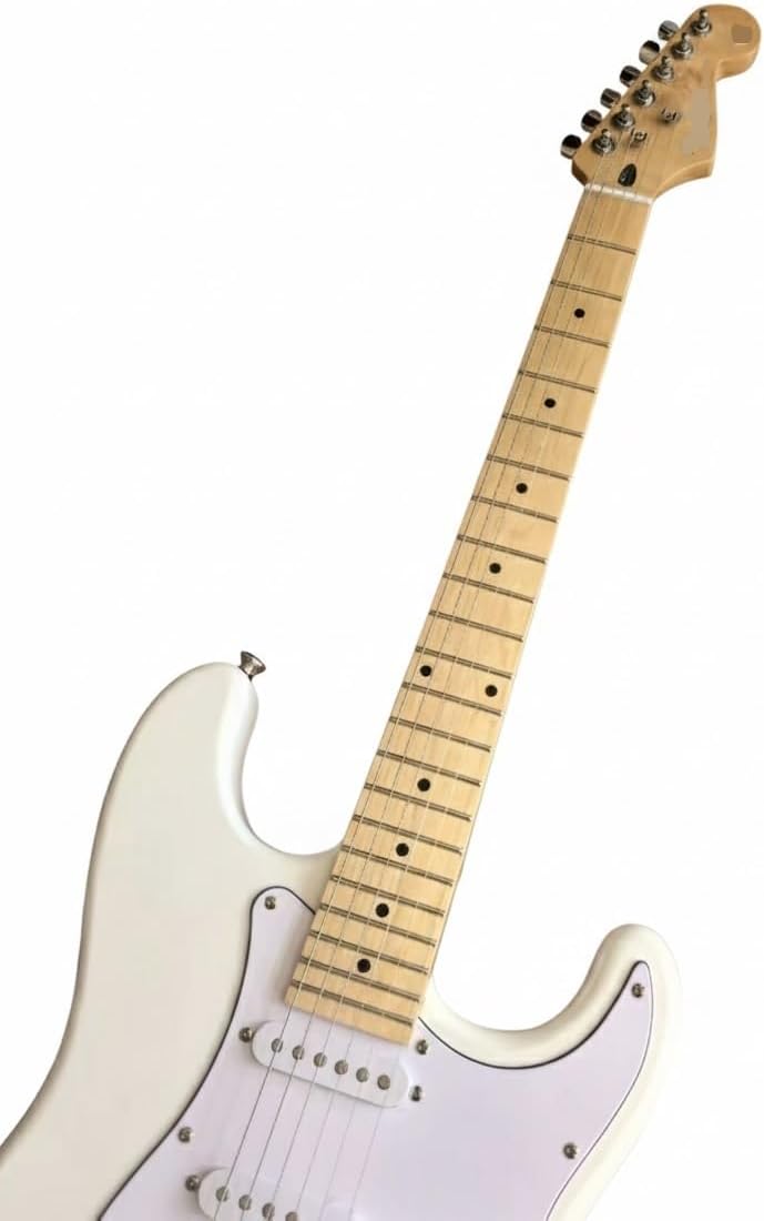 Electric Guitar 39 Inch Full Size Single Coil Pickups Solid Wood Body Tremolo for Beginner(Olympic White)