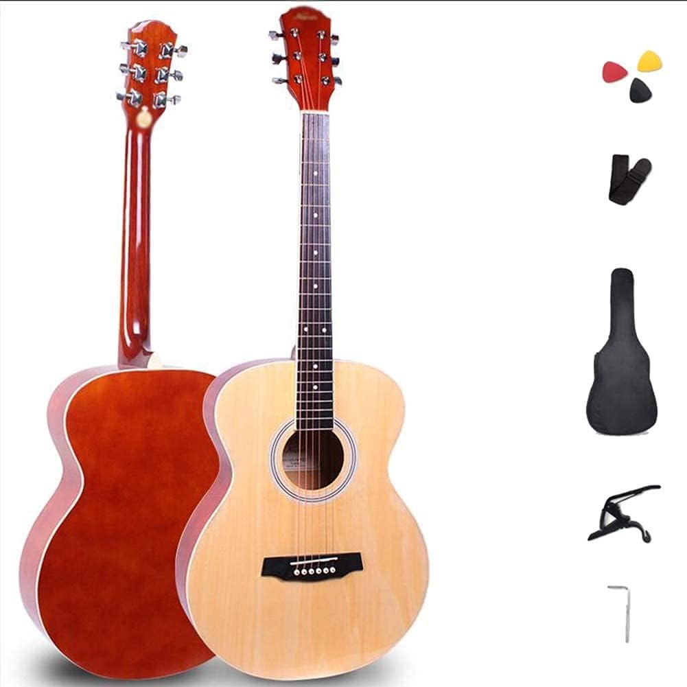 Full Size Guitar Acoustic Guitar Folk Pop Guitar Novice Practice Adult Travel Musical Instruments with Backpack 41 Inches Beginner Acoustic Guitar Starter Package Student G (Beige 41) (Beige 41)