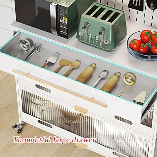 5-Tier Rolling Baker's Rack with Storage, Microwave Stand on Wheels, Flip Door Cabinets & Pegboard, Tall Kitchen Pantry Cabinet with Drawer, Black (31.4 in)