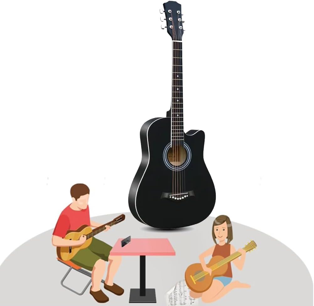 Acoustic Guitar Bundle, Beginners Adults Teens Acoustic Guitar, with Built-In Pickups, Upgraded Starter Kit,Black,41in