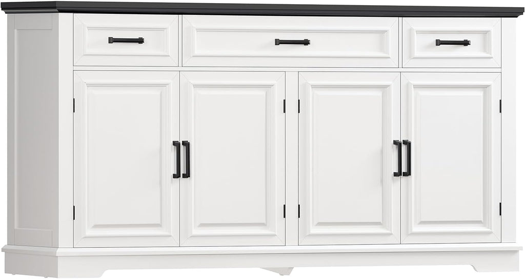 usikey 59' Large Buffet Cabinet with 4 Doors and 3 Drawers, Buffet Sideboard Cabinet with Storage and 2 Adjustable Shelves, Coffee Bar, Wine Bar for Living Room, White
