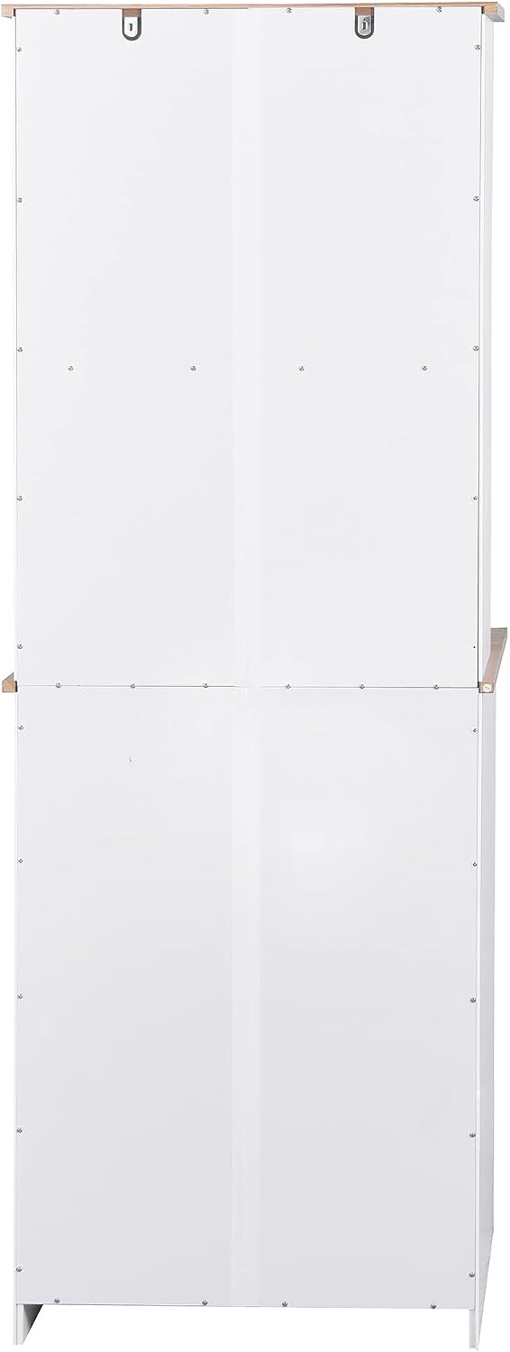 Kitchen Buffet with Hutch, Freestanding Pantry Cabinet Kitchen Cupboard Bar Cabinet with 4 Doors, 2 Drawers & Open Shelf, 2 Storage Cabinets with Adjustable Shelves, White