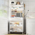 5-Tier Rolling Baker's Rack with Storage, Microwave Stand on Wheels, Flip Door Cabinets & Pegboard, Tall Kitchen Pantry Cabinet with Drawer, Black (31.4 in)