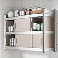 Kitchen Floor Cupboard Tall Storage Cabinet with Flip Doors Adjustable Shelves Kitchen Storage Sideboard with Countertop Free Standing，Heavy Duty Stainless Steel Wall Storage Cabinet, Slidin