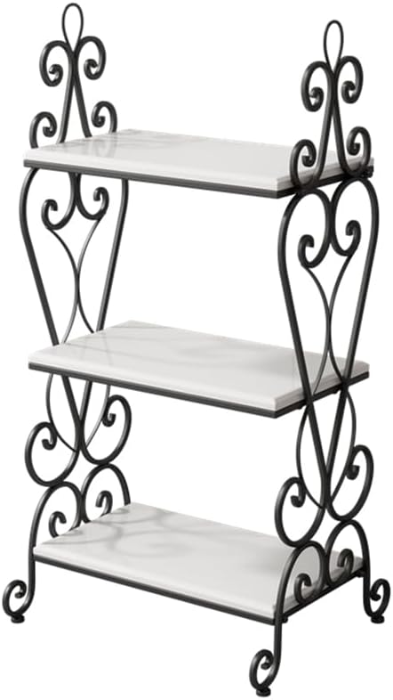 3-Tier Plant Shelf for Indoor,Rustic Wood Bookcase Shelf with Metal Frame,Rustic Storage Rack with Open Shelves for Living Room Bedroom and Balcony (Black Frame+ White Shelf)