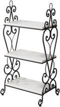 3-Tier Plant Shelf for Indoor,Rustic Wood Bookcase Shelf with Metal Frame,Rustic Storage Rack with Open Shelves for Living Room Bedroom and Balcony (Black Frame+ White Shelf)