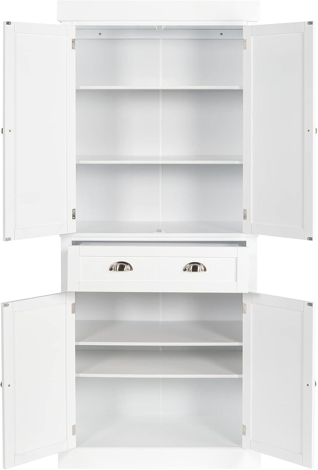 VINGLI 71-Inch White Storage Cabinets with Drawers, Freestanding Pantry Cabinets with Doors and Shelves Adjustable, Wood Farmhouse Kitchen Pantry Cupboard