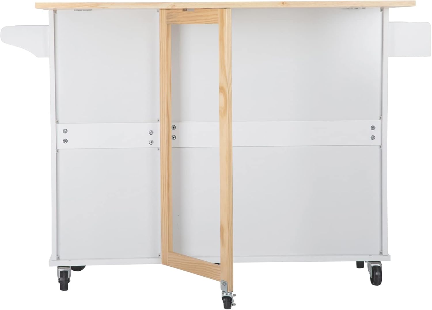 Kitchen Island with Rubber Wood Drop-Leaf Countertop, Mobile Serving Cart with Spice Rack, Utility Storage Trolley with Towel Holder, Rolling Kitchen Table with 3 Drawer and Storage Cabinet