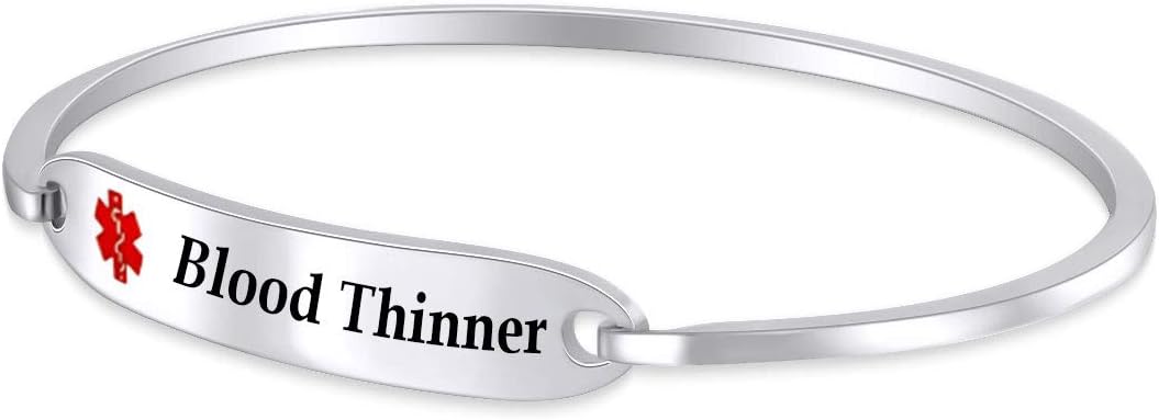 AFFY Customizable Engraving Medical Alert ID Bracelet Men Women Personalized 925 Sterling Silver Bangle Beacelet 7.5 Inch