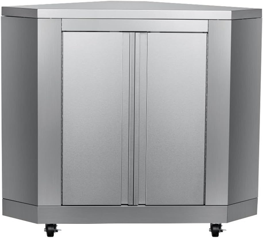 Pemberly Row 26-Inch Stainless Steel Corner Cabinet, Durable Outdoor Kitchen Storage for Grilling Tools and Essentials, Sleek Design, Modular Backyard Patio BBQ Organization