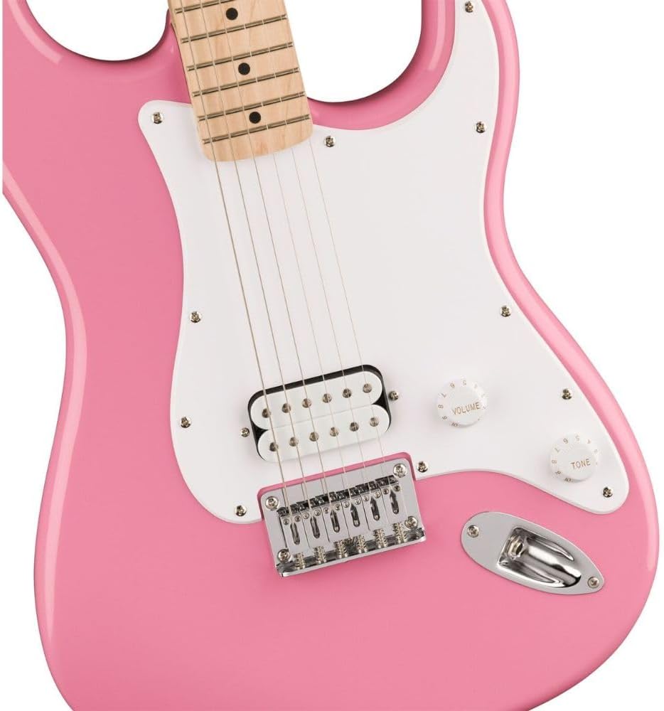 Squire Sonic Stratocaster HT H Electric Guitar, Flash Pink Bundle with Fender FE620 Electric Guitar Gig Bag, Professional Instrument Cable 10' and Fender 12-Pack Picks