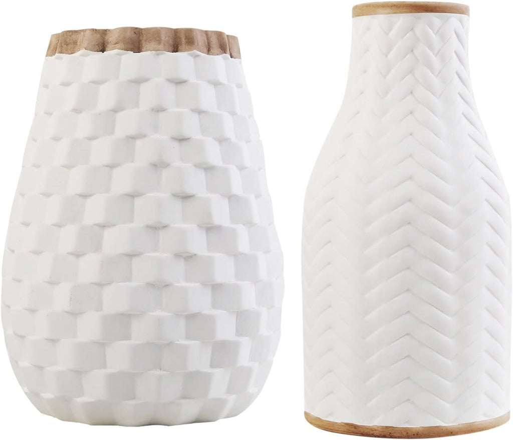 White Vase Set of 2, Ceramic Vase for Pampas Grass, Flower Vase for Living Room Bedroom Home Decor Accessories,White